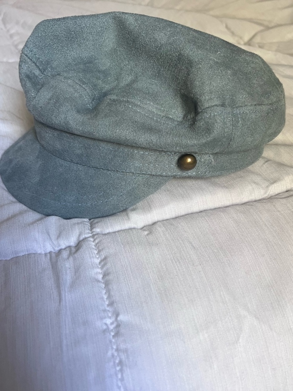 Free People Suede-Look Light Gray Cadet Cap with Brass Accent - Picture 3 of 5